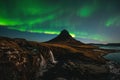 Northern Light, Aurora borealis at Kirkjufell in Iceland. Kirkjufell mountains in winter. Royalty Free Stock Photo