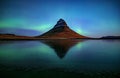 Northern light Aurora Borealis over Kirkjufell mountain in iceland Royalty Free Stock Photo