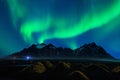 Northern Light, Aurora borealis at Vestrahorn mountains in Stokksnes, Iceland Royalty Free Stock Photo