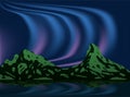 Northern light and aurora with mountain illustration
