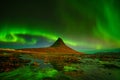 Northern light over Kirkjufell mountain Royalty Free Stock Photo