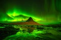 Northern light over Kirkjufell mountain Royalty Free Stock Photo