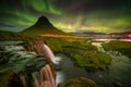 Northern light over Kirkjufell mountain Royalty Free Stock Photo