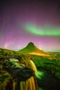 Northern light over Kirkjufell mountain Royalty Free Stock Photo