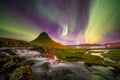 Northern light over Kirkjufell mountain