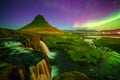 Northern light over Kirkjufell mountain Royalty Free Stock Photo