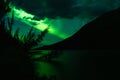 Northern Lights above lake with reflection of Aurora