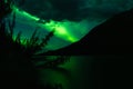 Northern Lights above lake with reflection of Aurora