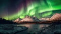 Northern Lights Above Mountains Illustration AI Generative Royalty Free Stock Photo