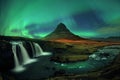 Northern lights Aurora Borealis over Kirkjufell Royalty Free Stock Photo