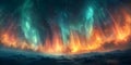 Northern lights dancing in the sky creating colorful curtains of light. Concept Northern Lights, Royalty Free Stock Photo
