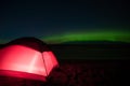 Northern Lights Lake Superior Tent Silhouette Green Glow Royalty Free Stock Photo