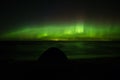 Northern Lights Lake Superior Tent Silhouette Green Glow Royalty Free Stock Photo