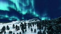 Northern Lights in night sky over snowy mountains