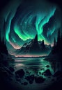 Northern Lights, Norway Winter Aurora Painting, Abstract Generative AI Illustration
