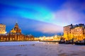 Northern lights over the frozen Old Port in Katajanokka district with Uspenski Orthodox Cathedral in Helsinki Finland