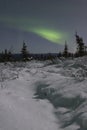 Northern lights over moonlight landscape