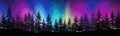 Northern lights over a pine forest vector simple 3d isolated illustration