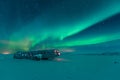 Northern lights over plane wreck on the wreck beach in Vik, Iceland