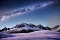 Northern Lights over snowy mountains. Aurora borealis with starry in the night sky. Fantastic Winter Epic Magical Landscape of Royalty Free Stock Photo