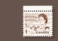 Northern Lights and Queen Elizabeth II on Canadian Stamp Royalty Free Stock Photo