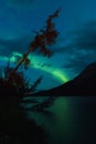 Northern Lights above lake with reflection of Aurora