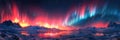 Northern lights on a snowy picturesque landscape - an opportunity to enjoy unique nature. Banner.