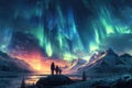 Northern lights on a snowy picturesque landscape - an opportunity to enjoy unique nature.