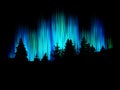 Northern lights vector. Forest silhouette against the background merry dancers. Trees landscape