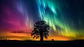 The Northern Lights with vibrant ribbons of dancing colors illuminating the night sky. Generative AI