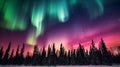 The Northern Lights with vibrant ribbons of dancing colors illuminating the night sky. Generative AI