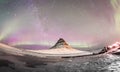 The Northern Lights and winter milky way over Kirkjufell Royalty Free Stock Photo