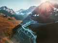 Northern Norway landscape mountains and river aerial view melting glacier water ecology concept