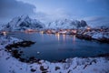 Northern Norway landscape in winter time, Reine fisherman village in Lofoten