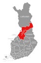 Northern Ostrobothnia red highlighted in map of Finland