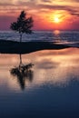 Lakeshore Sunset Silhouette at Lake Superior Royalty Free Stock Photo
