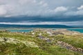 Northern polar summer in the tundra. Hill. Coast of the Arctic Ocean, Barents Sea beach, Russia Royalty Free Stock Photo