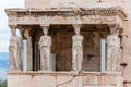 The Northern porch, Erechtheion or Erechtheum temple on Acropolis hill. Honoring Athena & Poseidon, this famous, ancient Greek Royalty Free Stock Photo