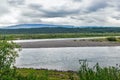 Northern river in a forest area in the subpolar urals