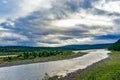 Northern river in a forest area in the subpolar urals Royalty Free Stock Photo