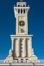 Northern River Terminal or Rechnoy Vokzal in Moscow, Russia. Spire of old building in Stalinist style