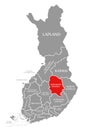 Northern Savonia red highlighted in map of Finland