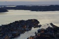 Northern sea and Bergen city aerial view at dusk Royalty Free Stock Photo