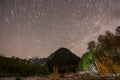 North star/polaris and star trails with mountain landscape in Squamish, British Columbia, Canada