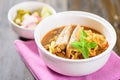 Northern Thai food, curry noodles soup with chicken Royalty Free Stock Photo