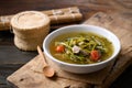 Northern Thai food, Ceylon spinach or Malabar spinach soup with pork