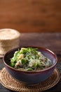 Northern Thai food, Spicy local Thai vegetable soup with dry fish and glass noodles Royalty Free Stock Photo