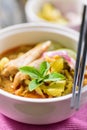 Northern Thai food, curry noodles soup with chicken Royalty Free Stock Photo