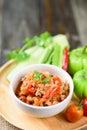 Northern Thai food Nam Prik Ong, spicy chili minced pork with tomatoes