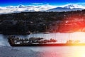 Northern Tromso city port with light leak background